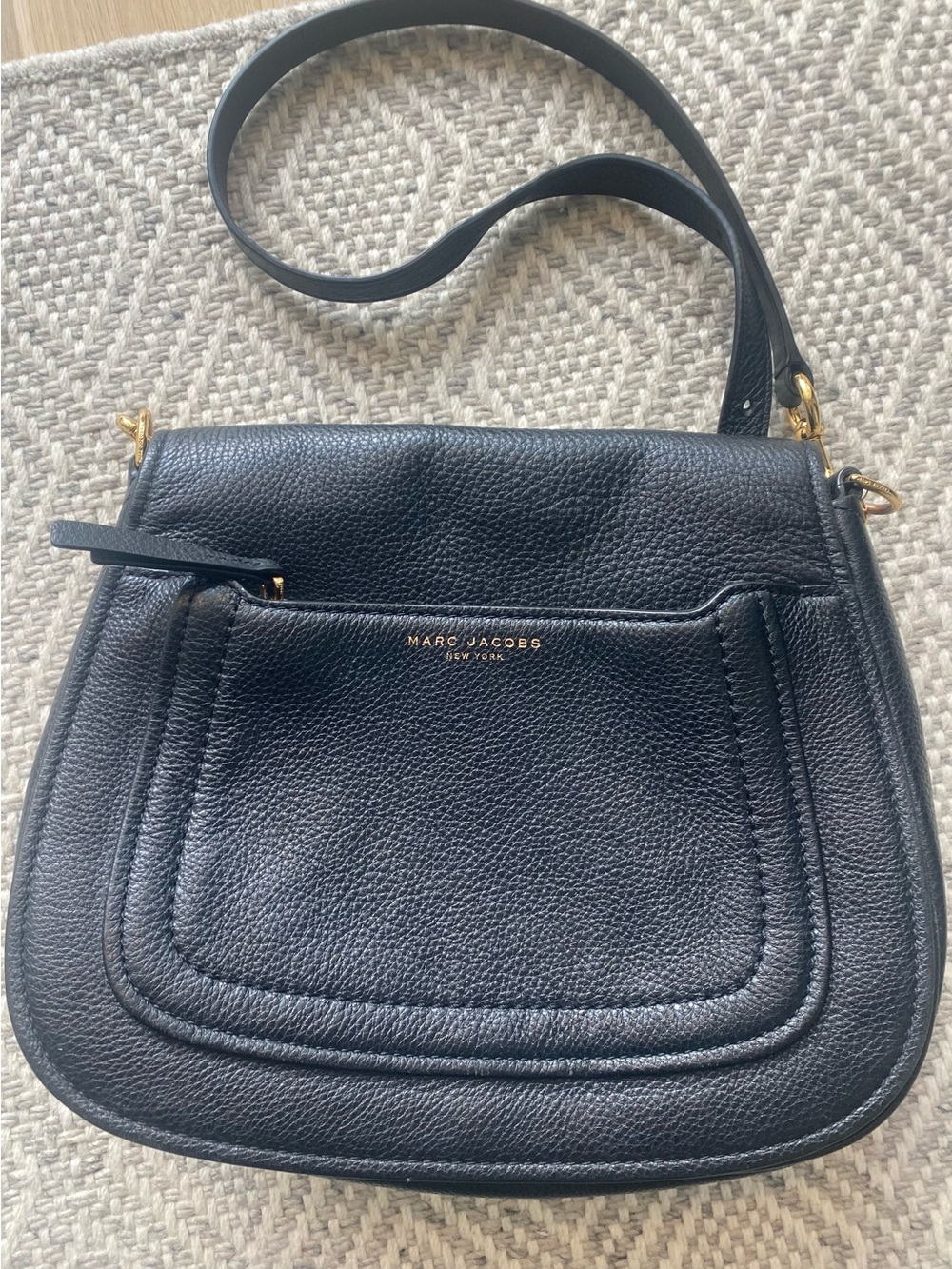 Marc Jacobs Black Leather Crossbody Bag with Gold Hardware